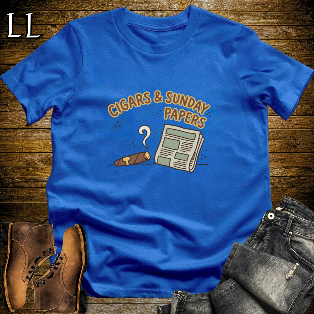 Cigars and Sunday Papers T-Shirt Royal Blue | Sunday Cigar Gift Tee