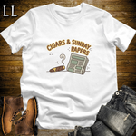 Cigars and Sunday Papers T-Shirt White | Sunday Cigar Gift Tee
