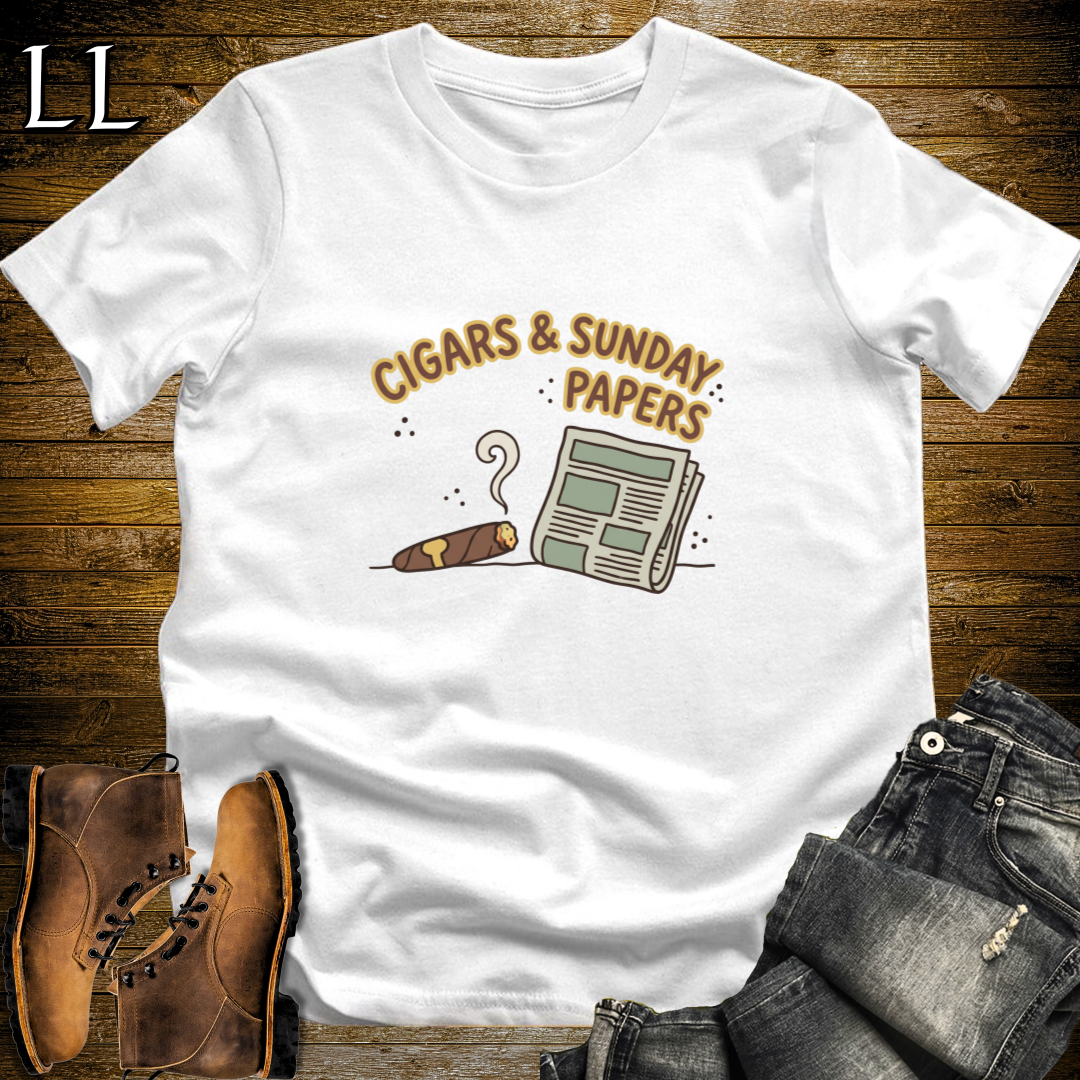 Cigars and Sunday Papers T-Shirt White | Sunday Cigar Gift Tee