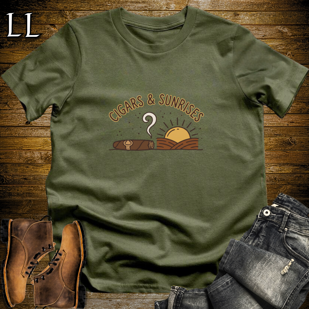 Cigars and Sunrises T-Shirt Military Green | Morning Cigar Gift Tee