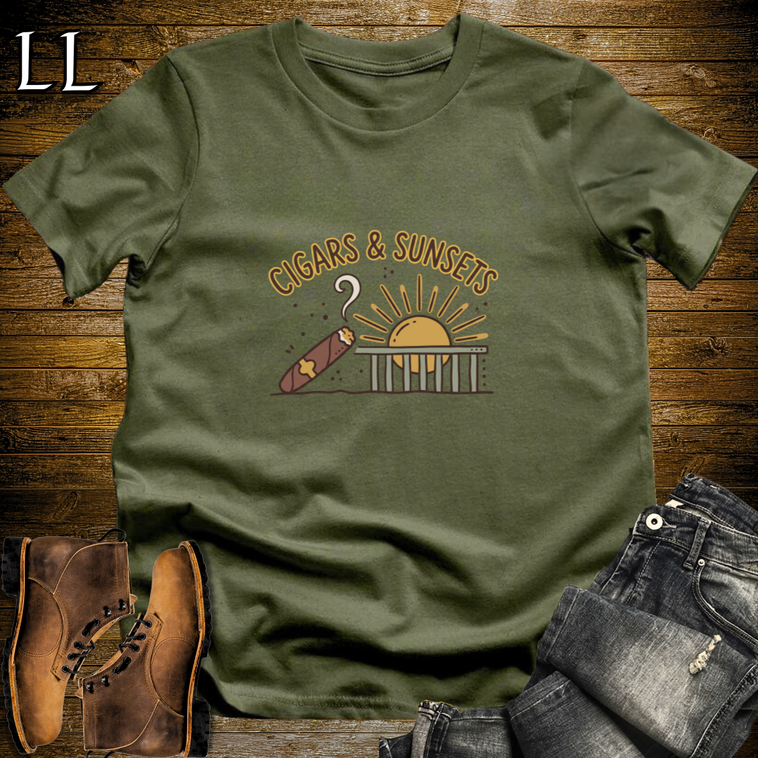 Cigars and Sunsets T-Shirt Military Green | Evening Cigar Gift Tee
