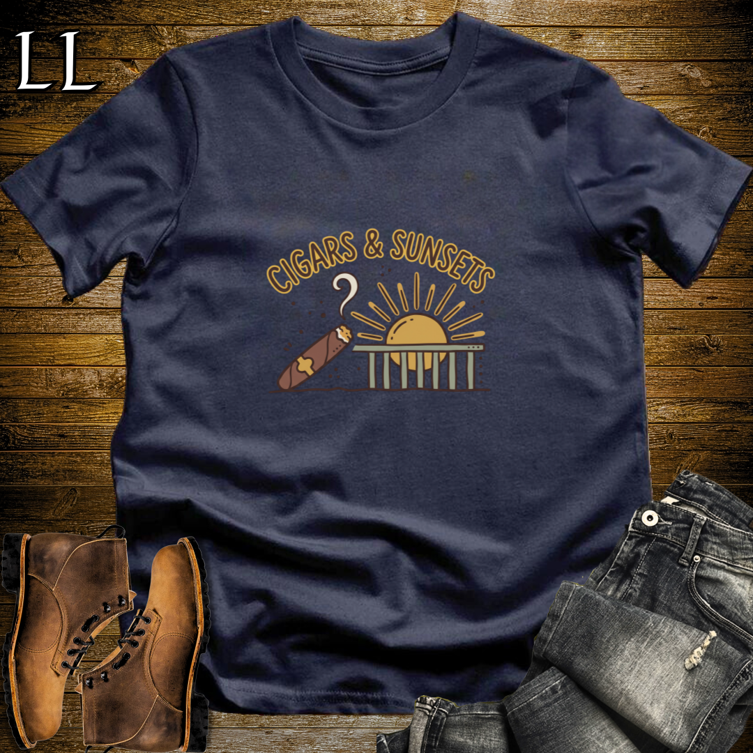 Cigars and Sunsets T-Shirt Navy | Evening Cigar Gift Tee
