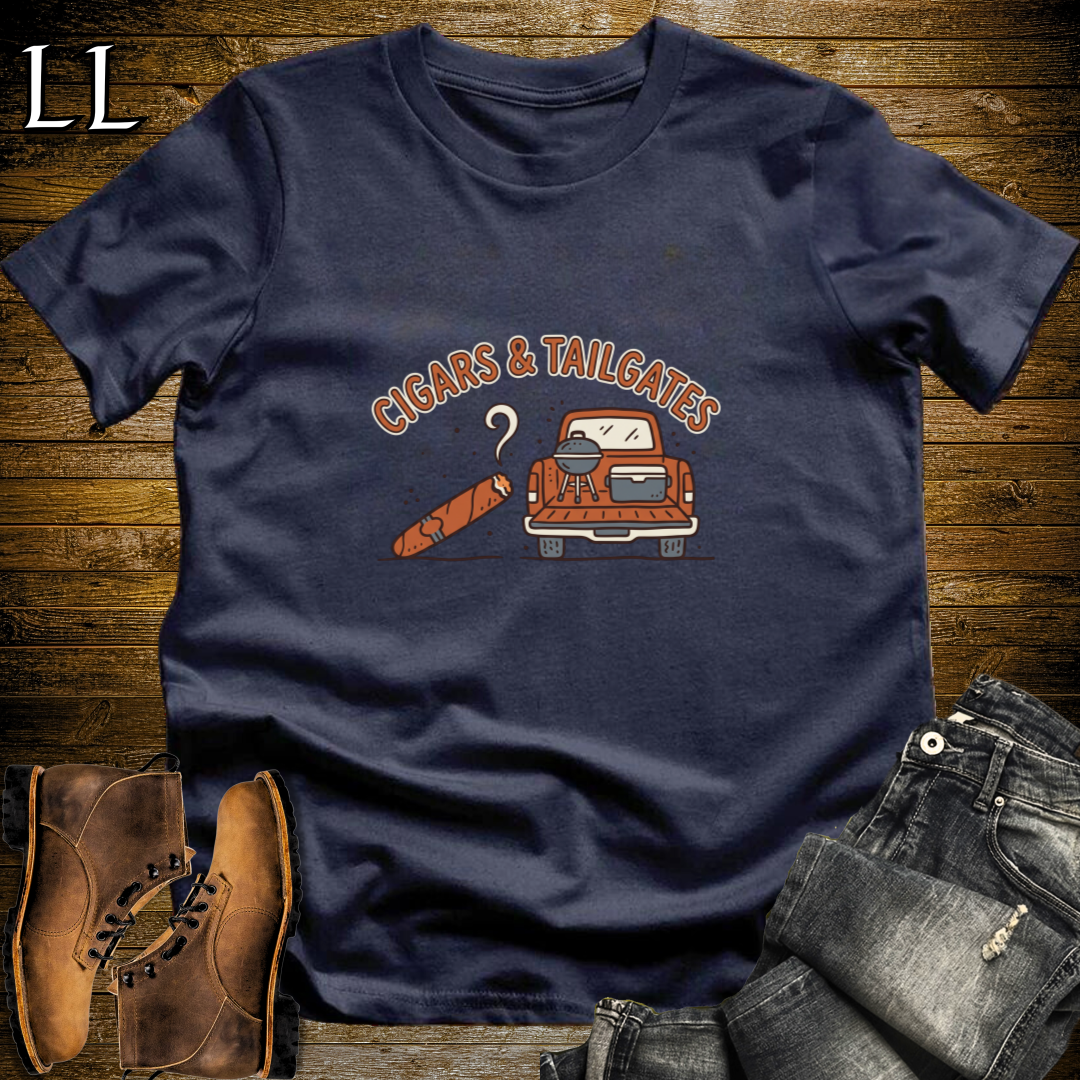 Cigars and Tailgates T-Shirt Navy | Tailgating Cigar Gift Tee