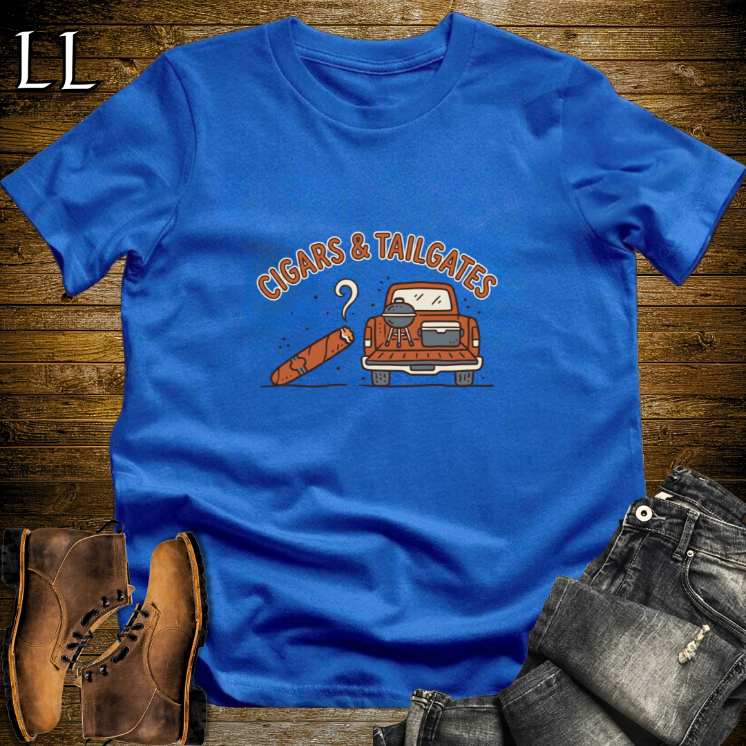 Cigars and Tailgates T-Shirt Royal Blue | Tailgating Cigar Gift Tee