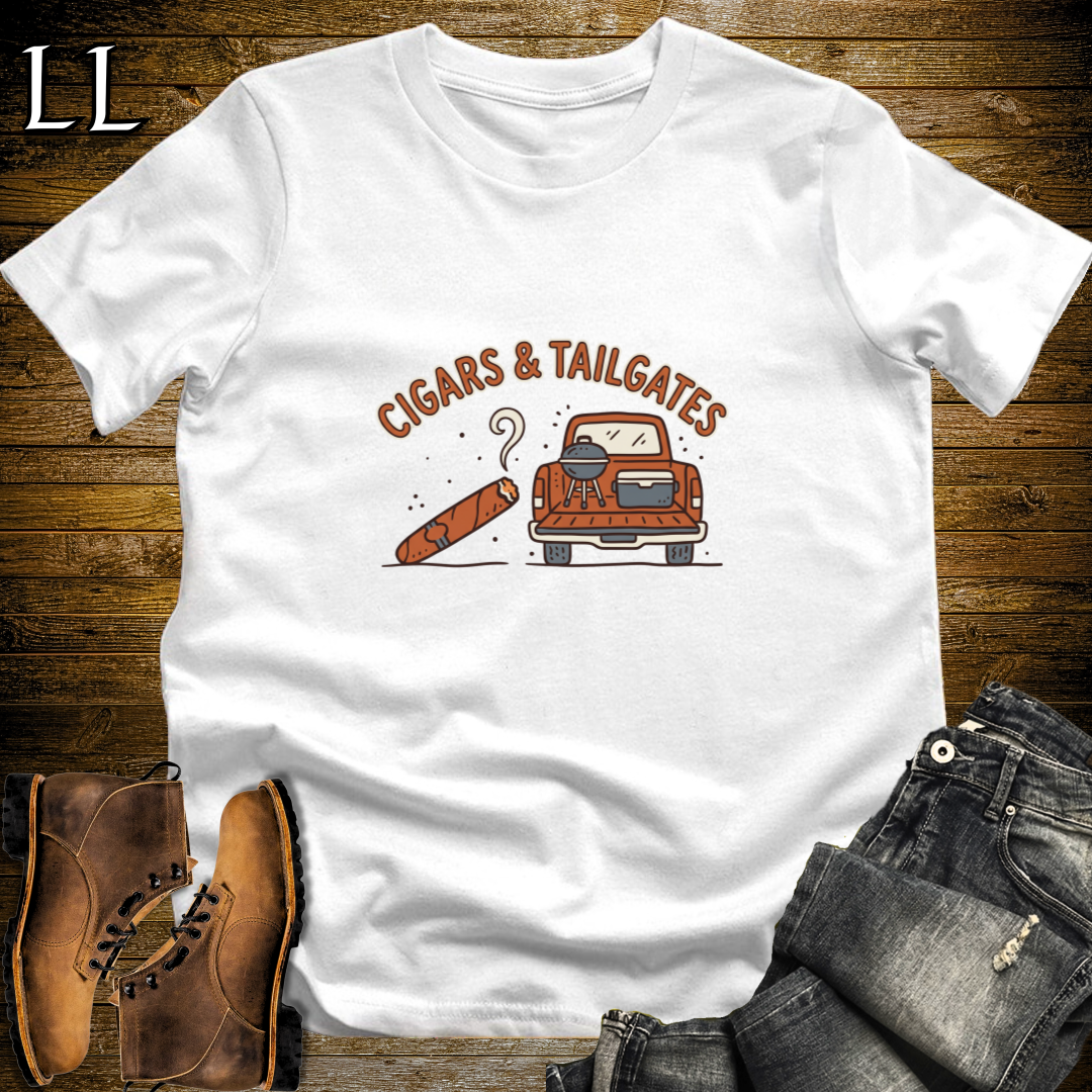 Cigars and Tailgates T-Shirt White | Tailgating Cigar Gift Tee