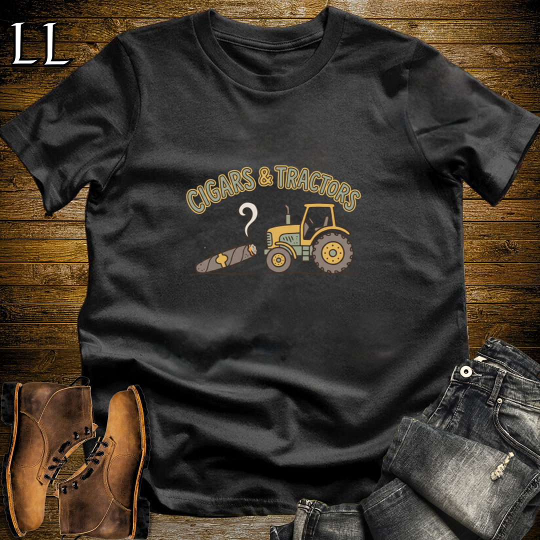 Cigars and Tractors T-Shirt Black | Tractor Lover Cigar Gift Tee