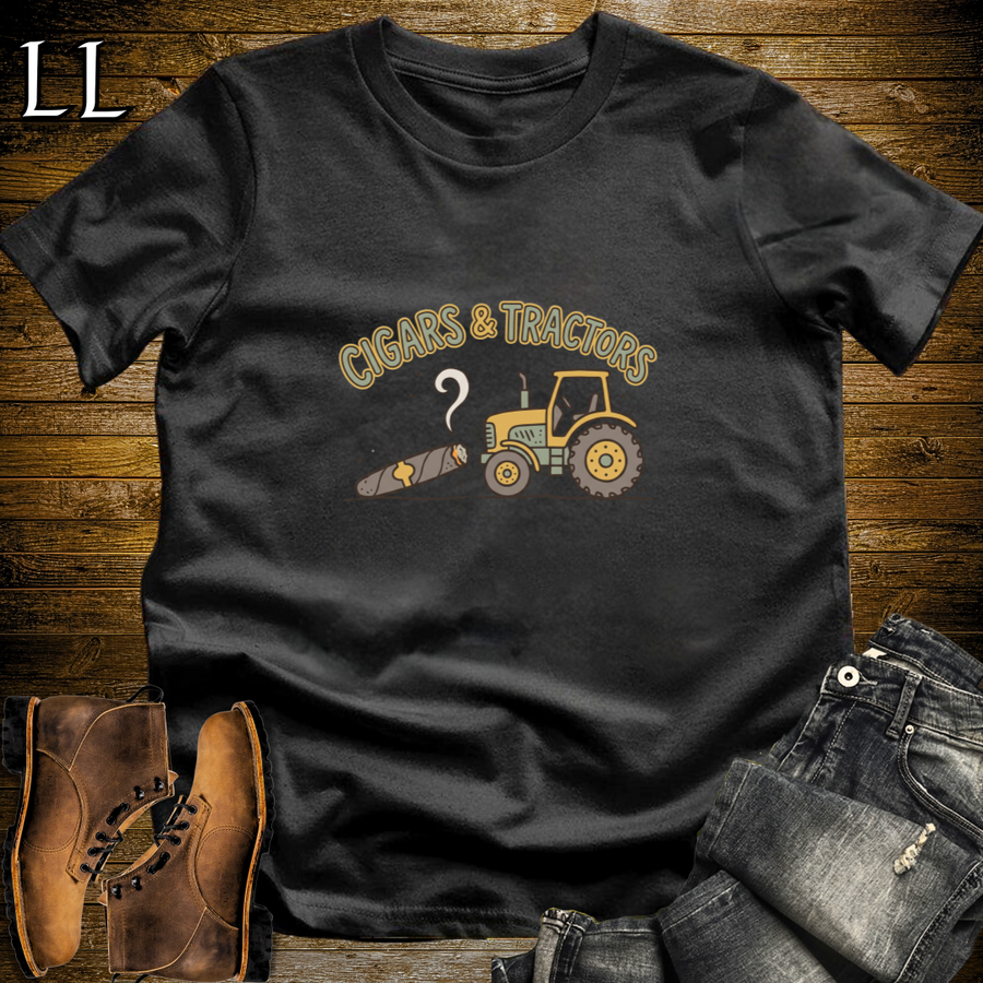Cigars and Tractors T-Shirt Black | Tractor Lover Cigar Gift Tee