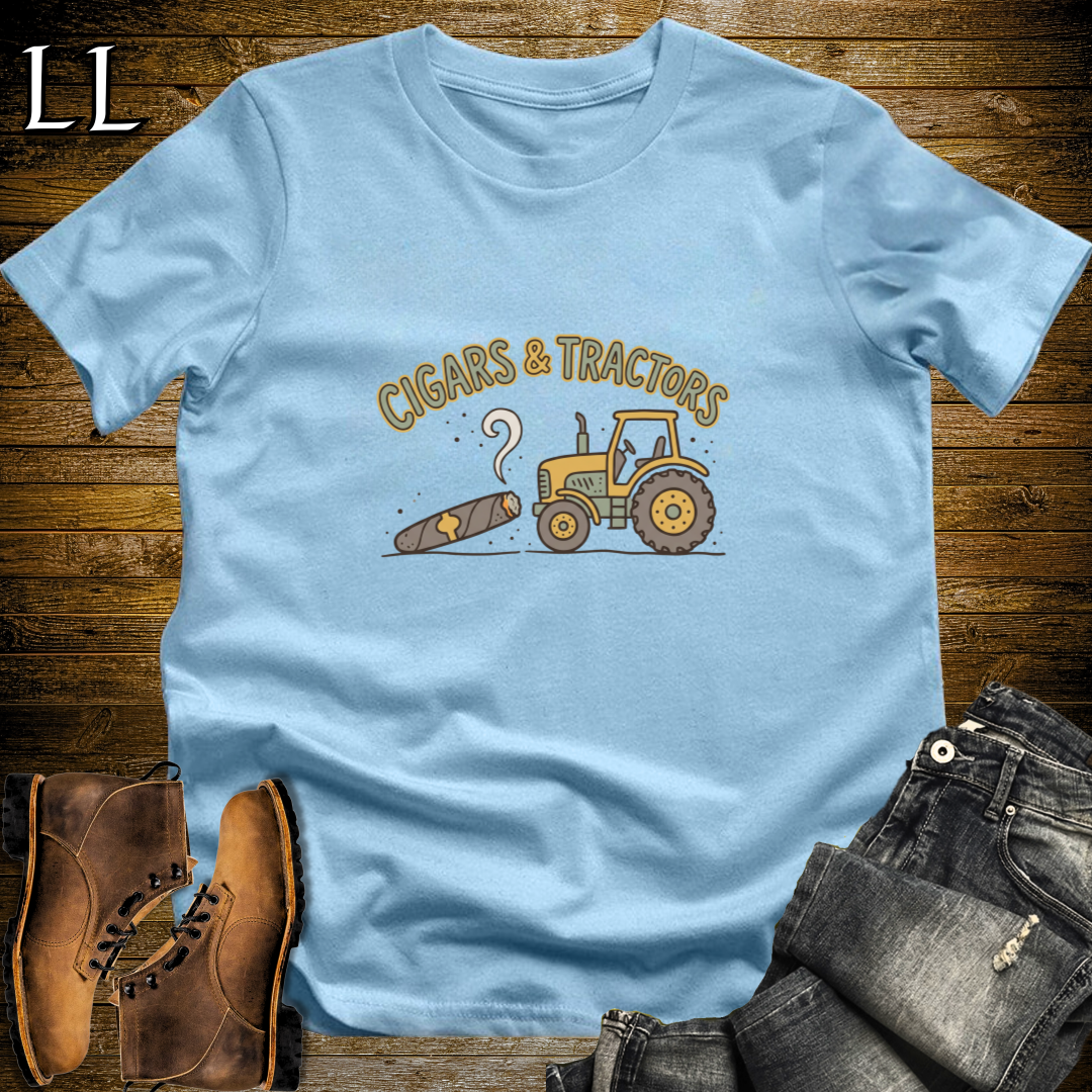 Cigars and Tractors T-Shirt Light Blue | Tractor Lover Cigar Gift Tee