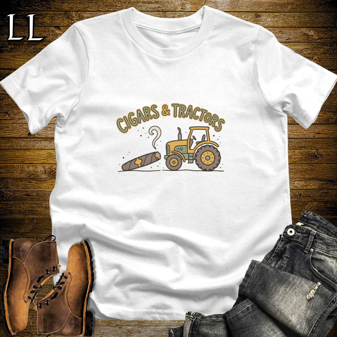 Cigars and Tractors T-Shirt White | Tractor Lover Cigar Gift Tee