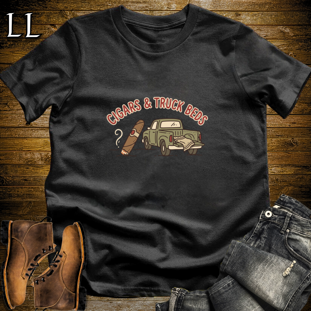 Cigars and Truck Beds T-Shirt Black | Truck Owner Cigar Gift Tee