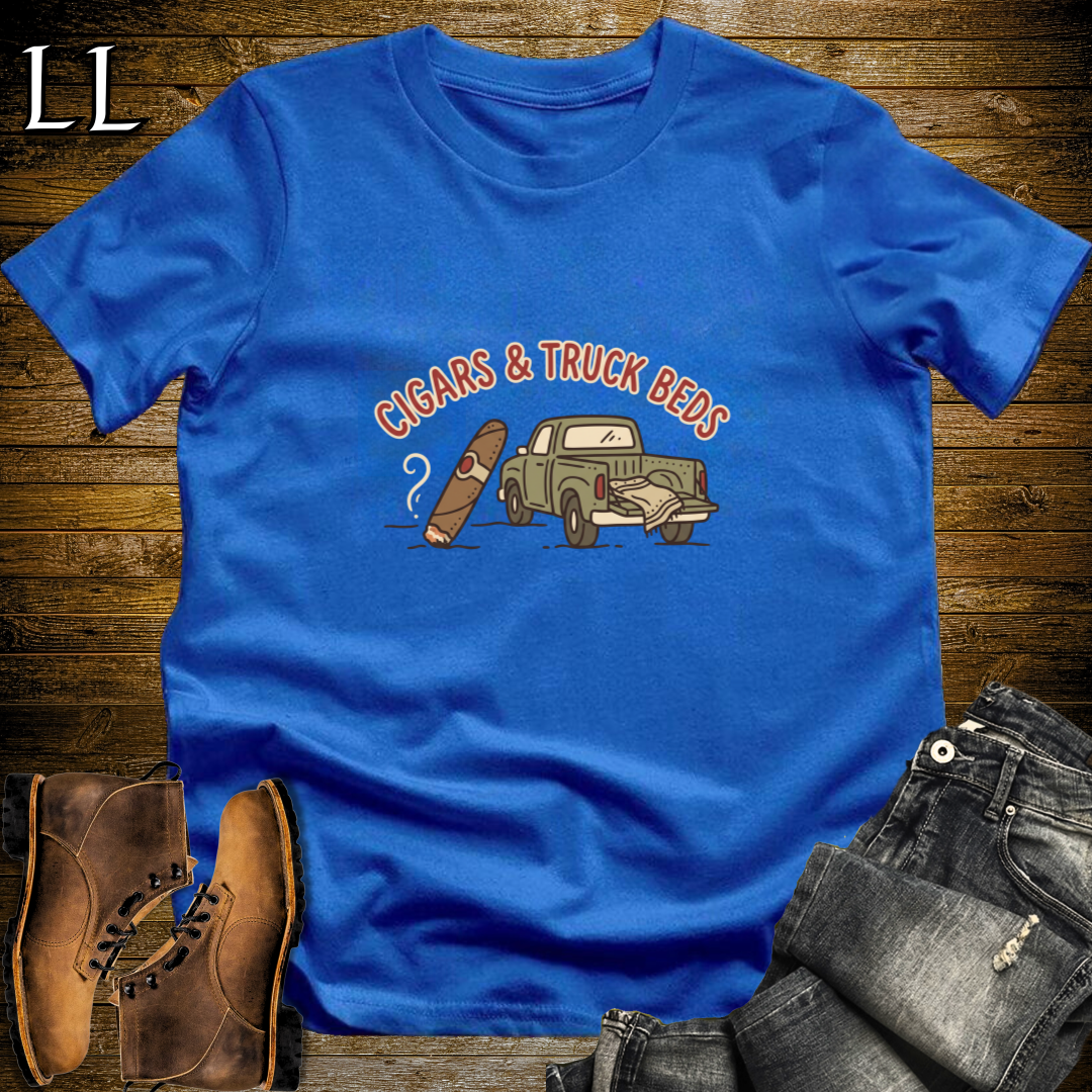 Cigars and Truck Beds T-Shirt Royal Blue | Truck Owner Cigar Gift Tee