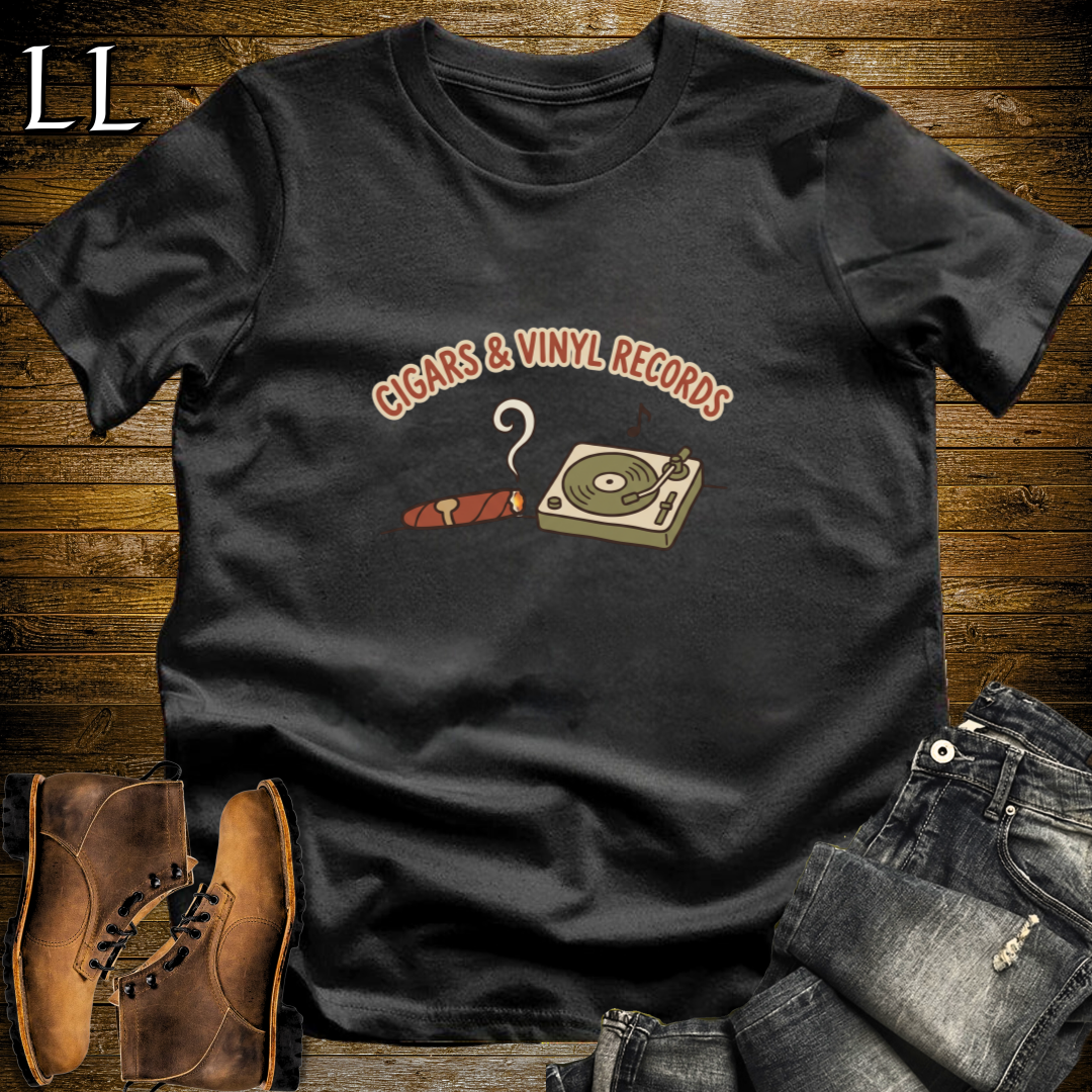 Cigars and Vinyl Records T-Shirt Black | Record Collector Cigar Shirt