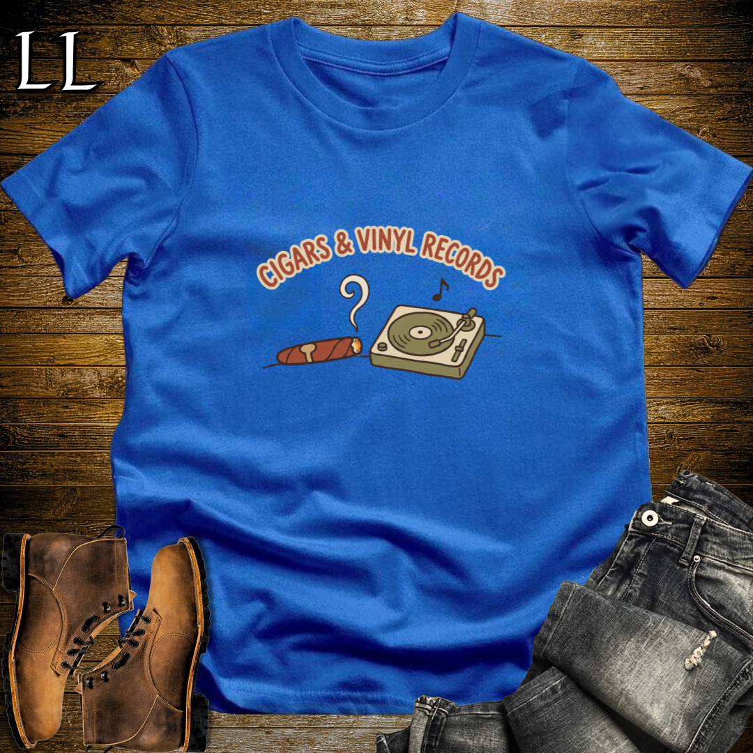 Cigars and Vinyl Records T-Shirt Royal Blue | Record Collector Cigar Shirt