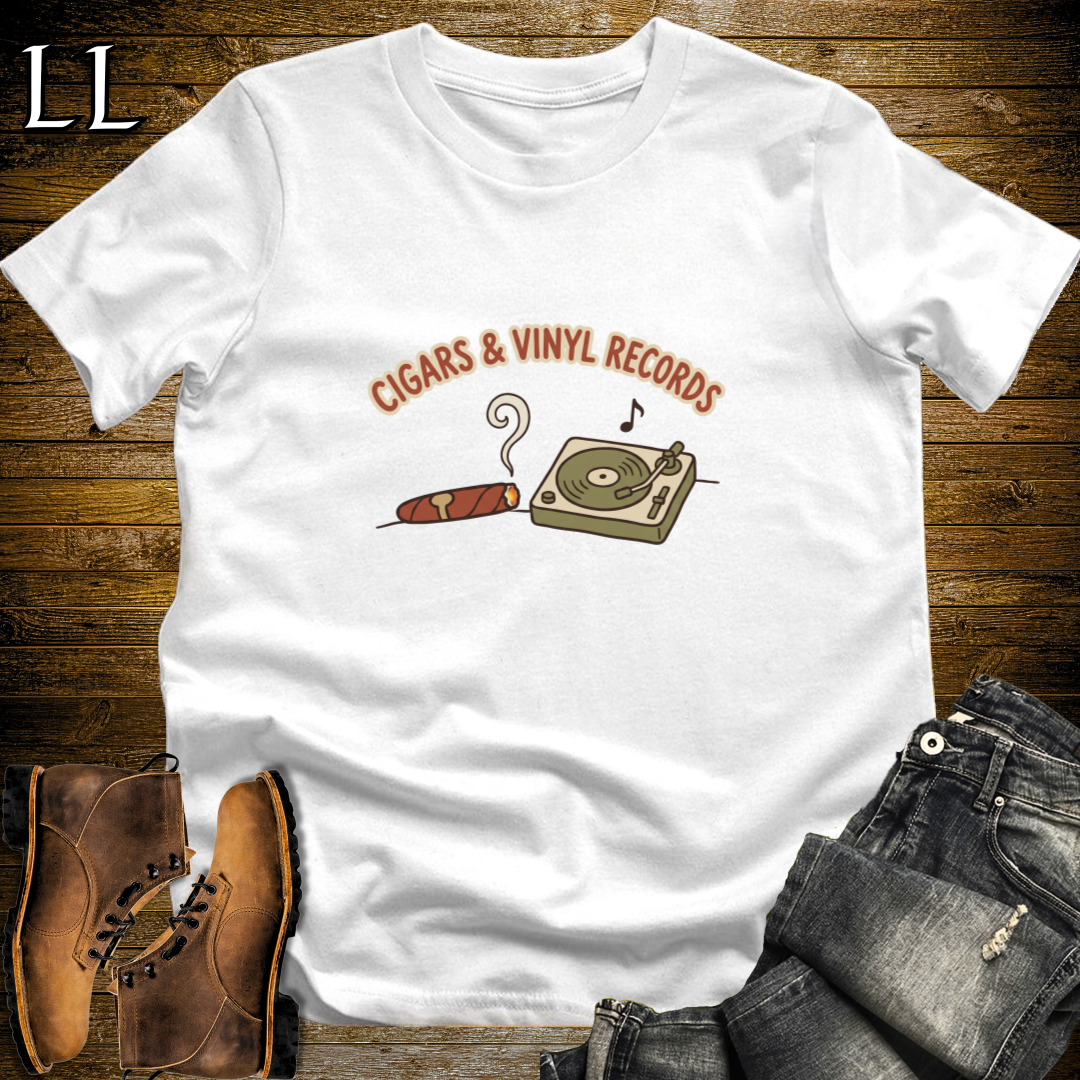 Cigars and Vinyl Records T-Shirt White | Record Collector Cigar Shirt