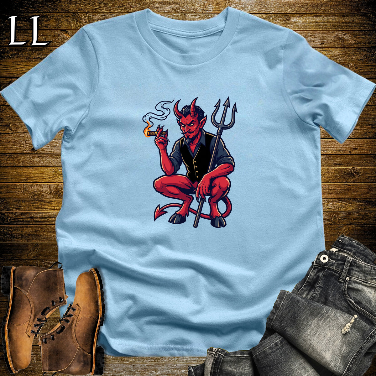Classic Red Devil Cigar T-Shirt Light Blue | Classic Red Devil Cigar Tee