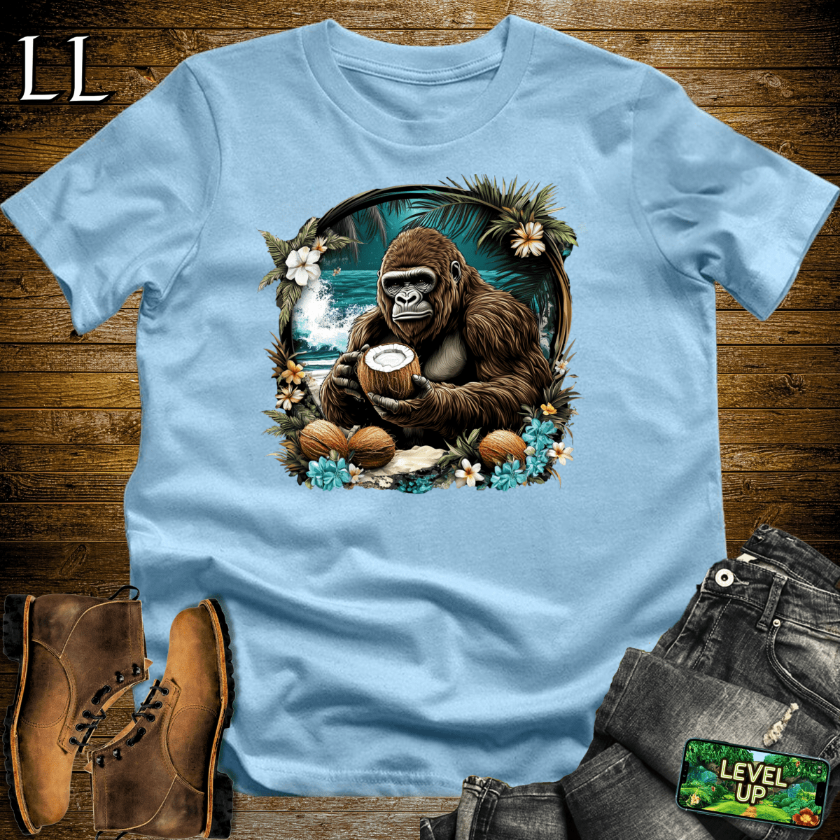 Coconut Gorilla Softstyle Tee Light Blue | Tropical Shirt