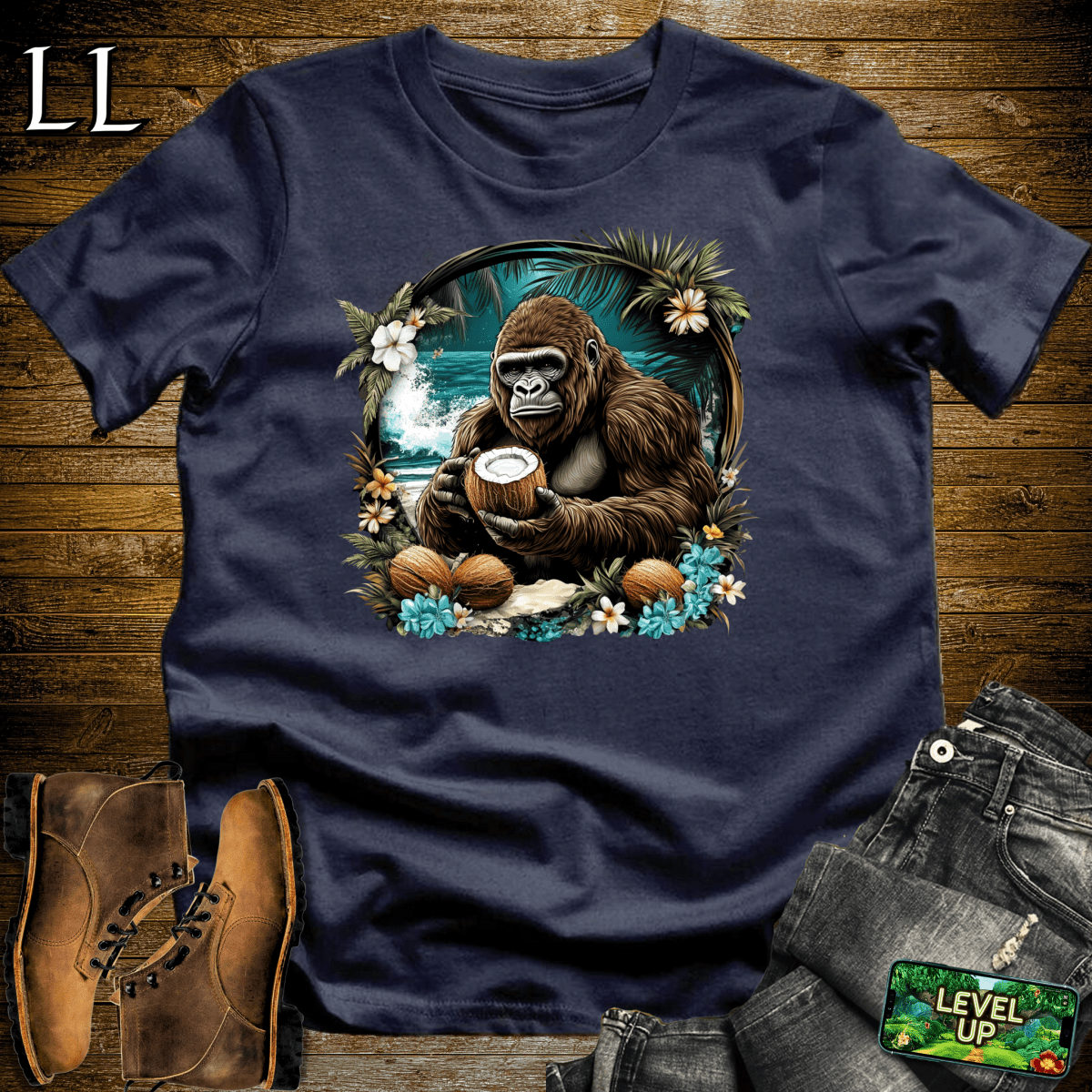 Coconut Gorilla Softstyle Tee Navy | Tropical Shirt