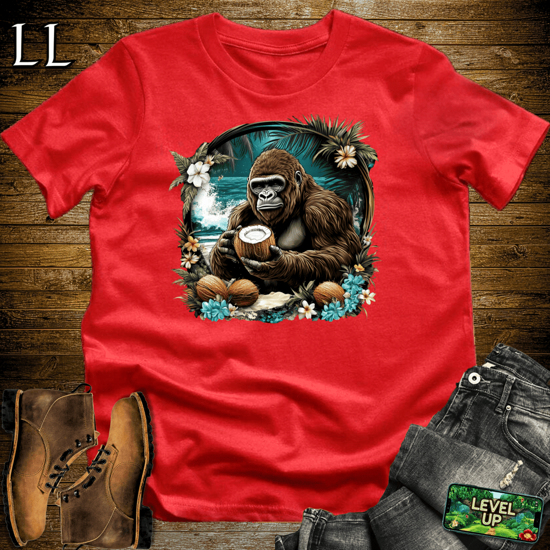 Coconut Gorilla Softstyle Tee Red | Tropical Shirt