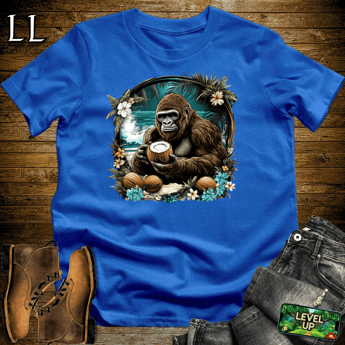 Coconut Gorilla Softstyle Tee Royal Blue | Tropical Shirt