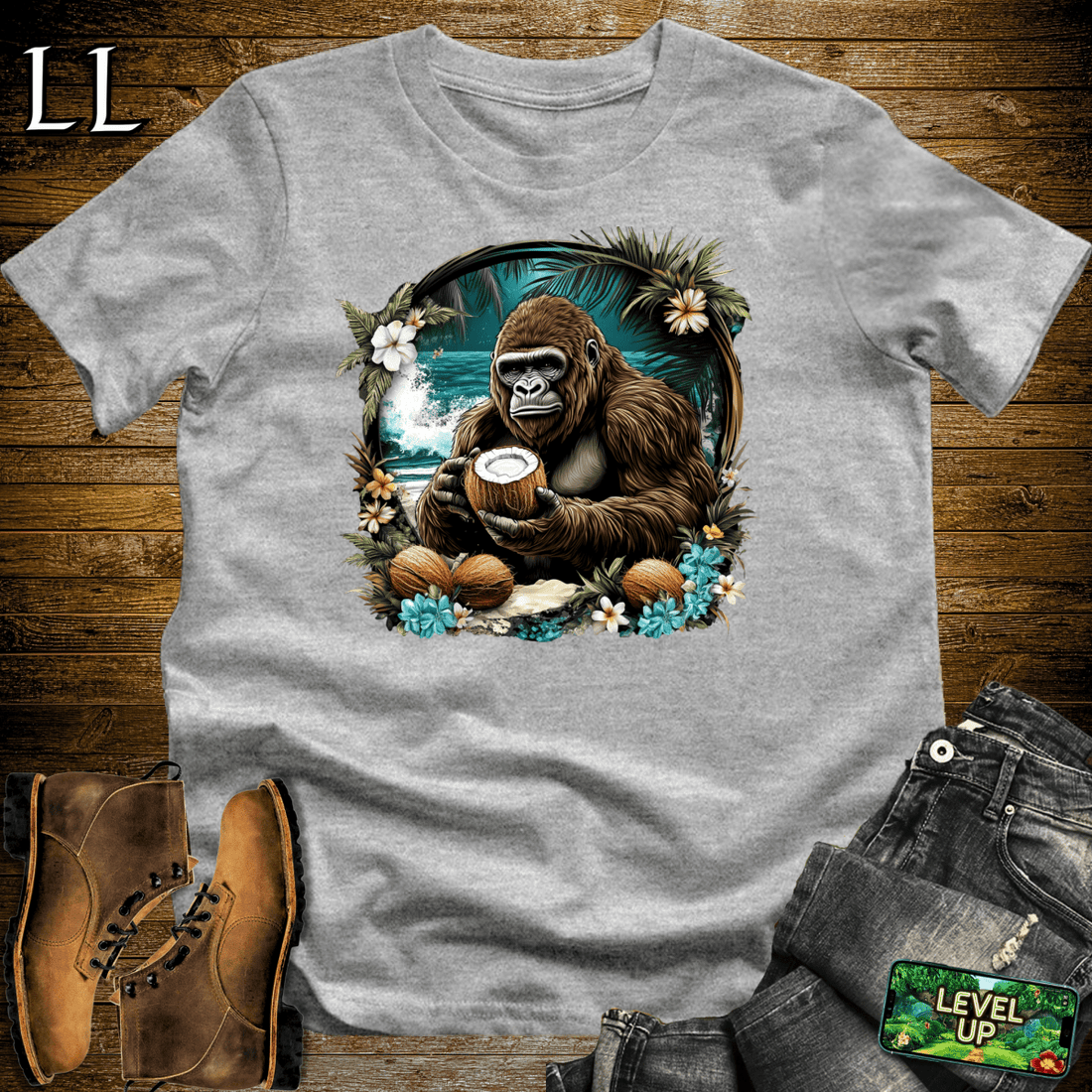 Coconut Gorilla Softstyle Tee Sport Grey | Tropical Shirt