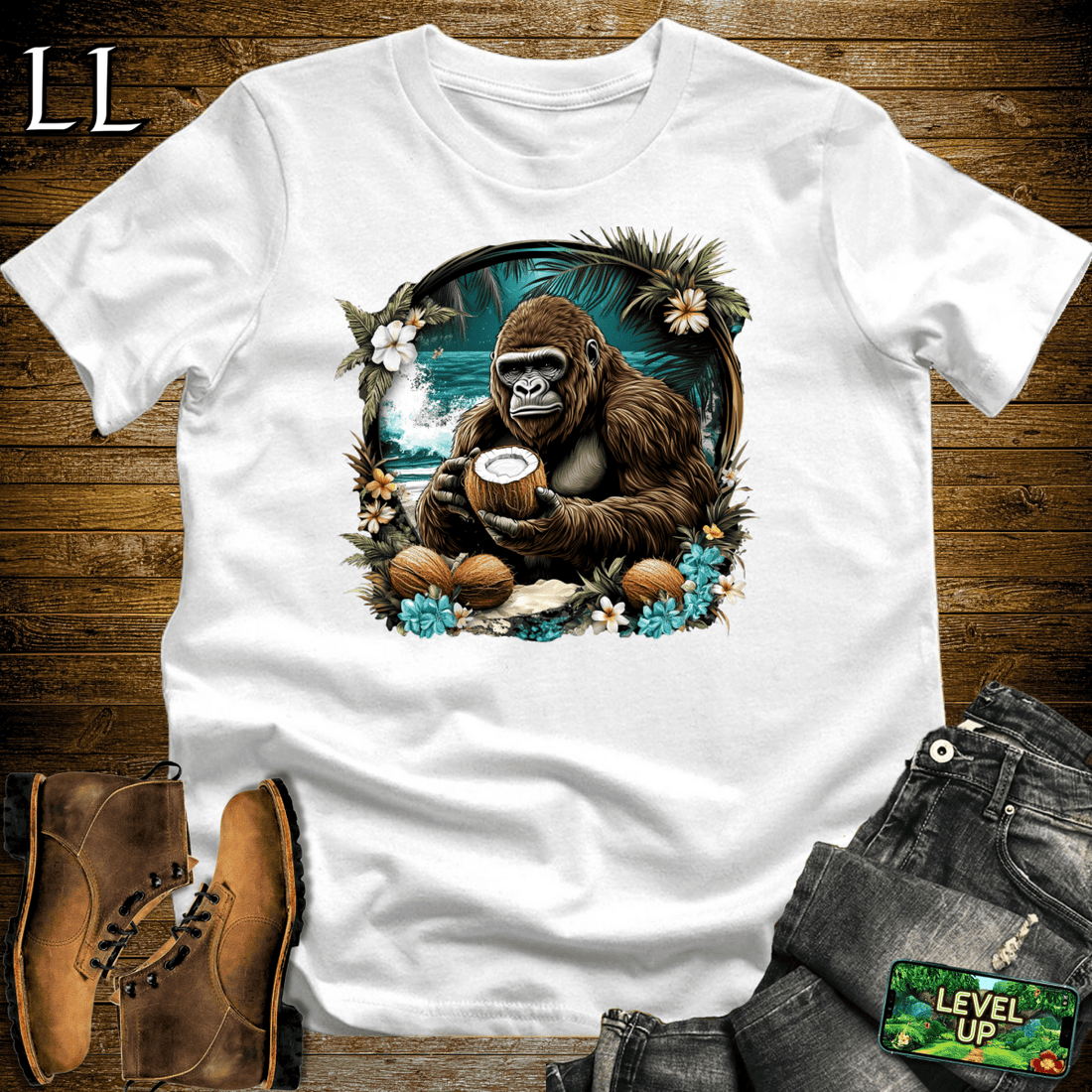 Coconut Gorilla Softstyle Tee White | Tropical Shirt