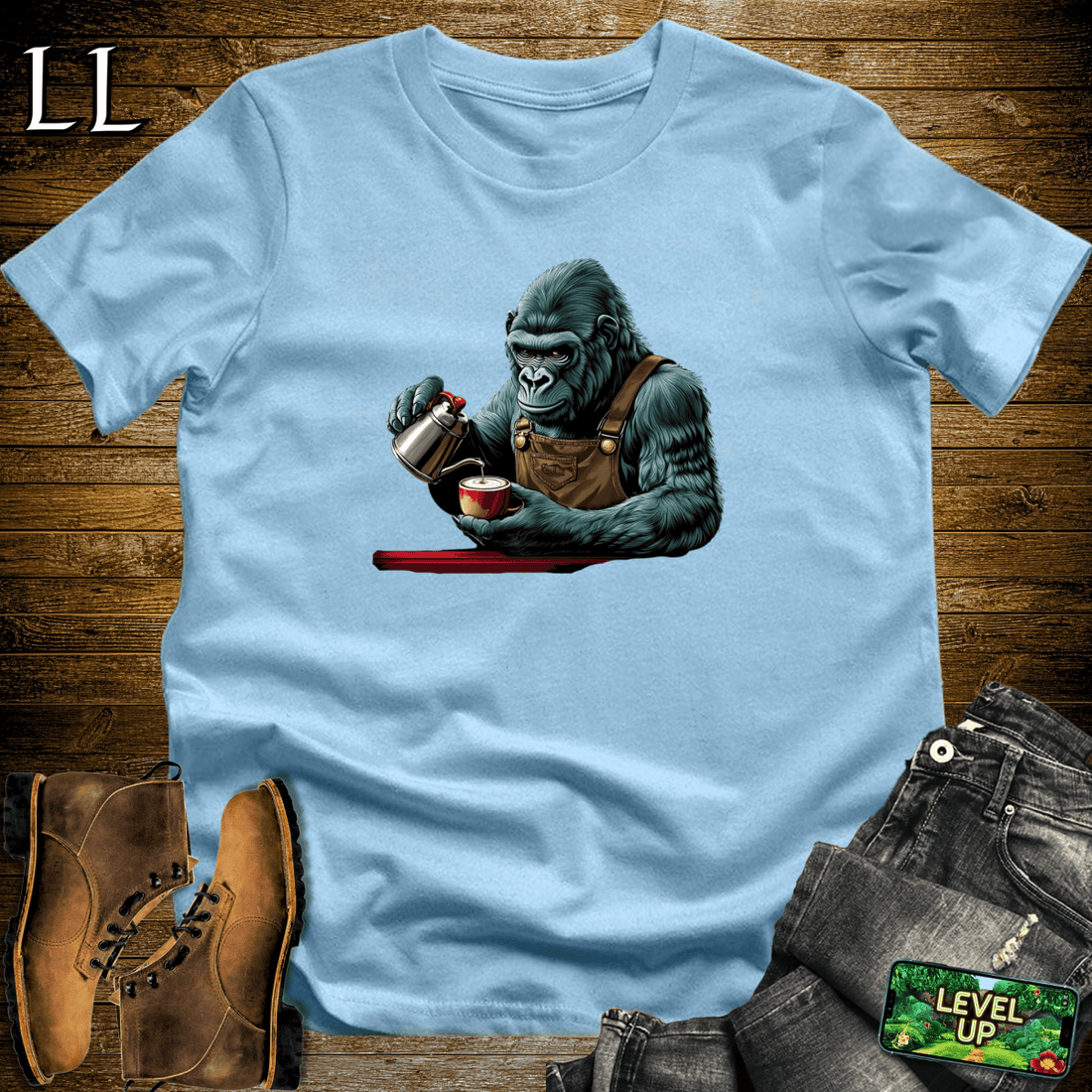 Coffee Gorilla Softstyle Tee Light Blue | Coffee Lover Gift