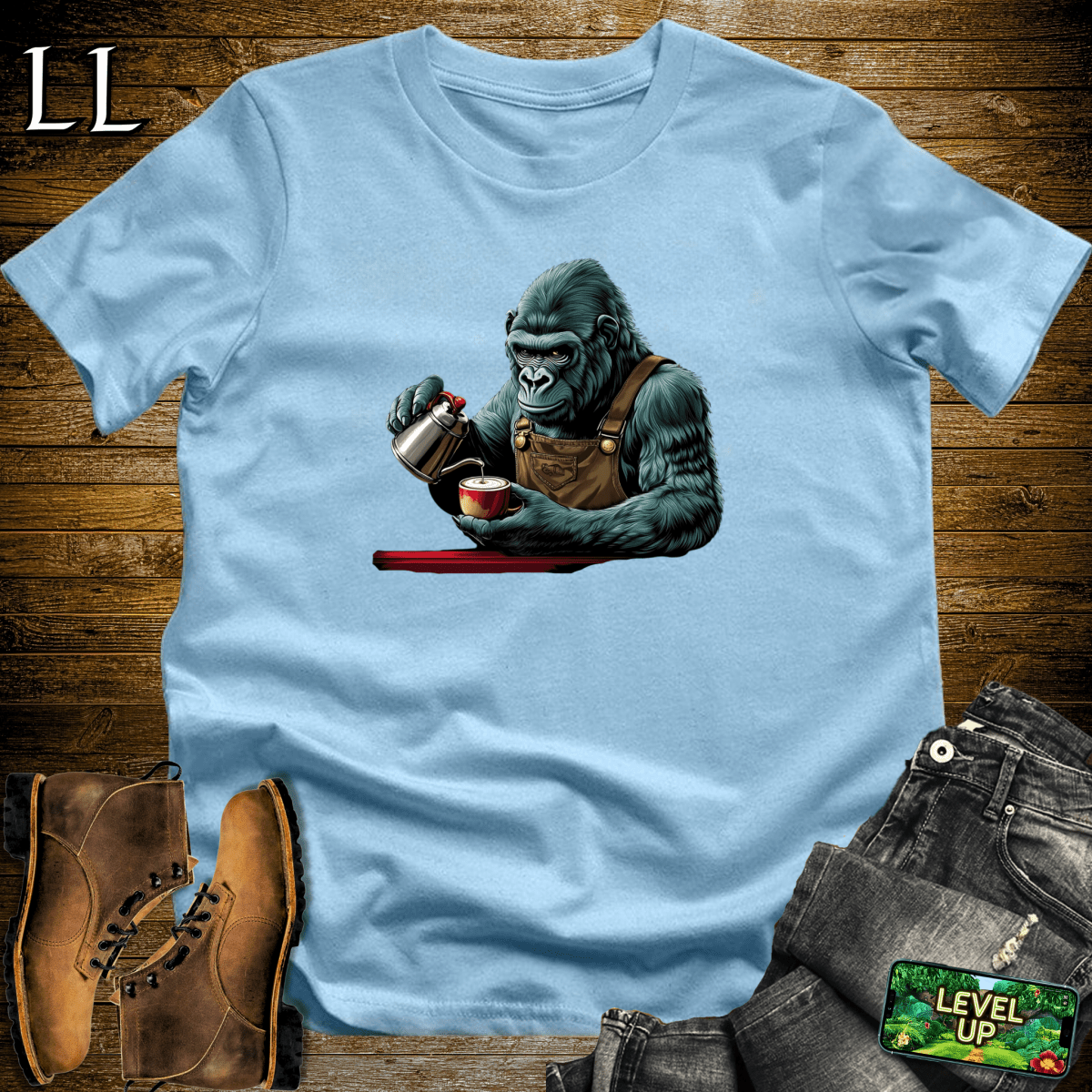 Coffee Gorilla Softstyle Tee Light Blue | Coffee Lover Gift