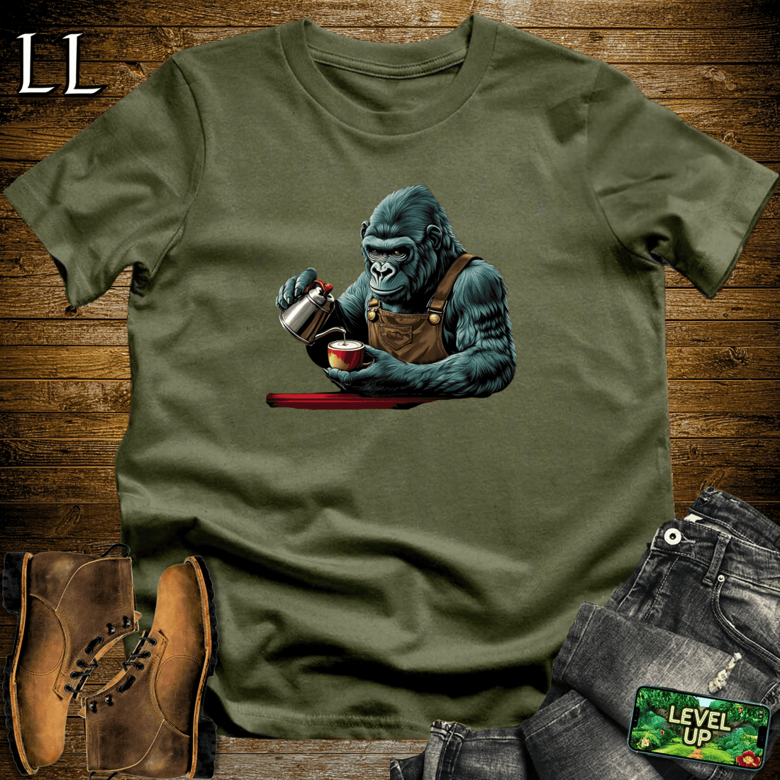 Coffee Gorilla Softstyle Tee Military Green | Coffee Lover Gift