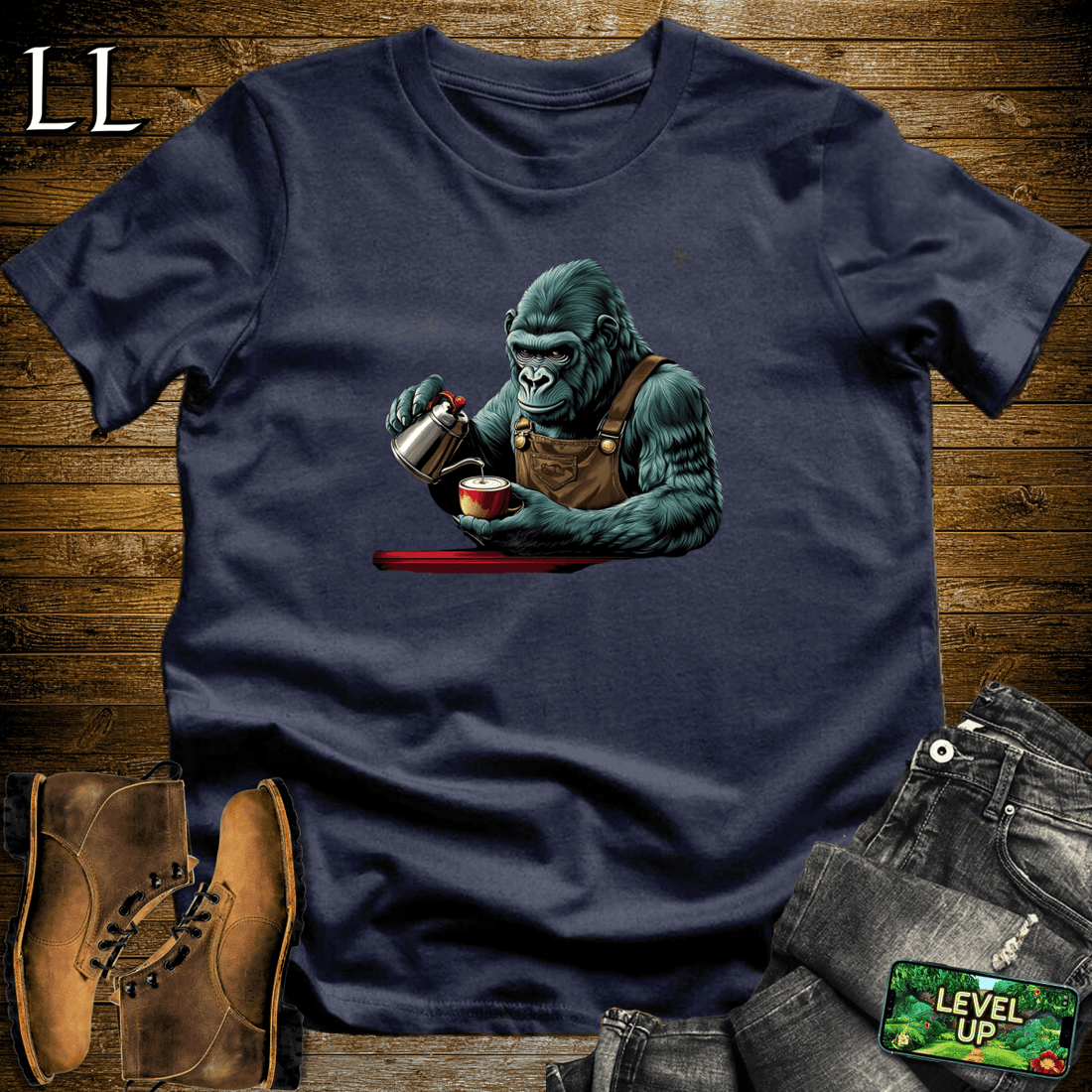 Coffee Gorilla Softstyle Tee Navy | Coffee Lover Gift
