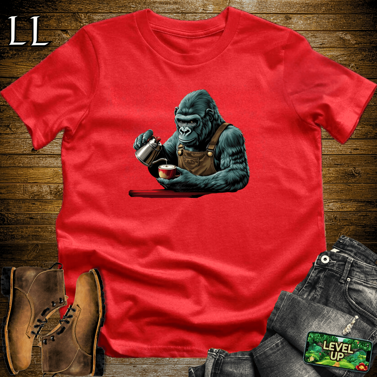 Coffee Gorilla Softstyle Tee - Red - LegacyLayers