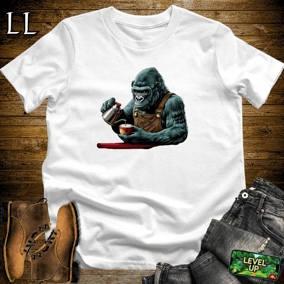 Coffee Gorilla Softstyle Tee White | Coffee Lover Gift
