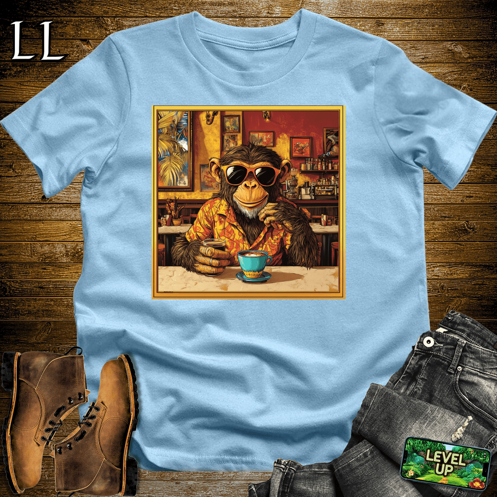 Coffee Shop Gorilla Light Blue | Coffee Lover Gorilla Tee