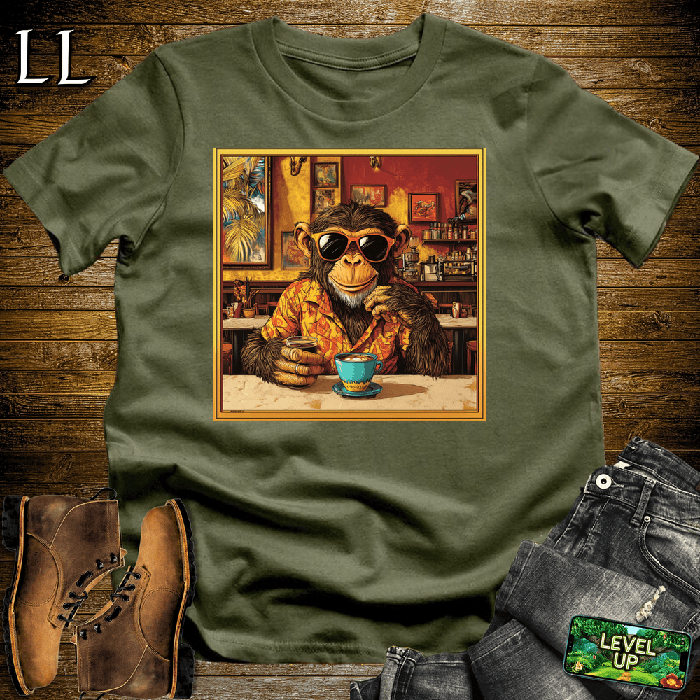 Coffee Shop Gorilla Military Green | Coffee Lover Gorilla Tee