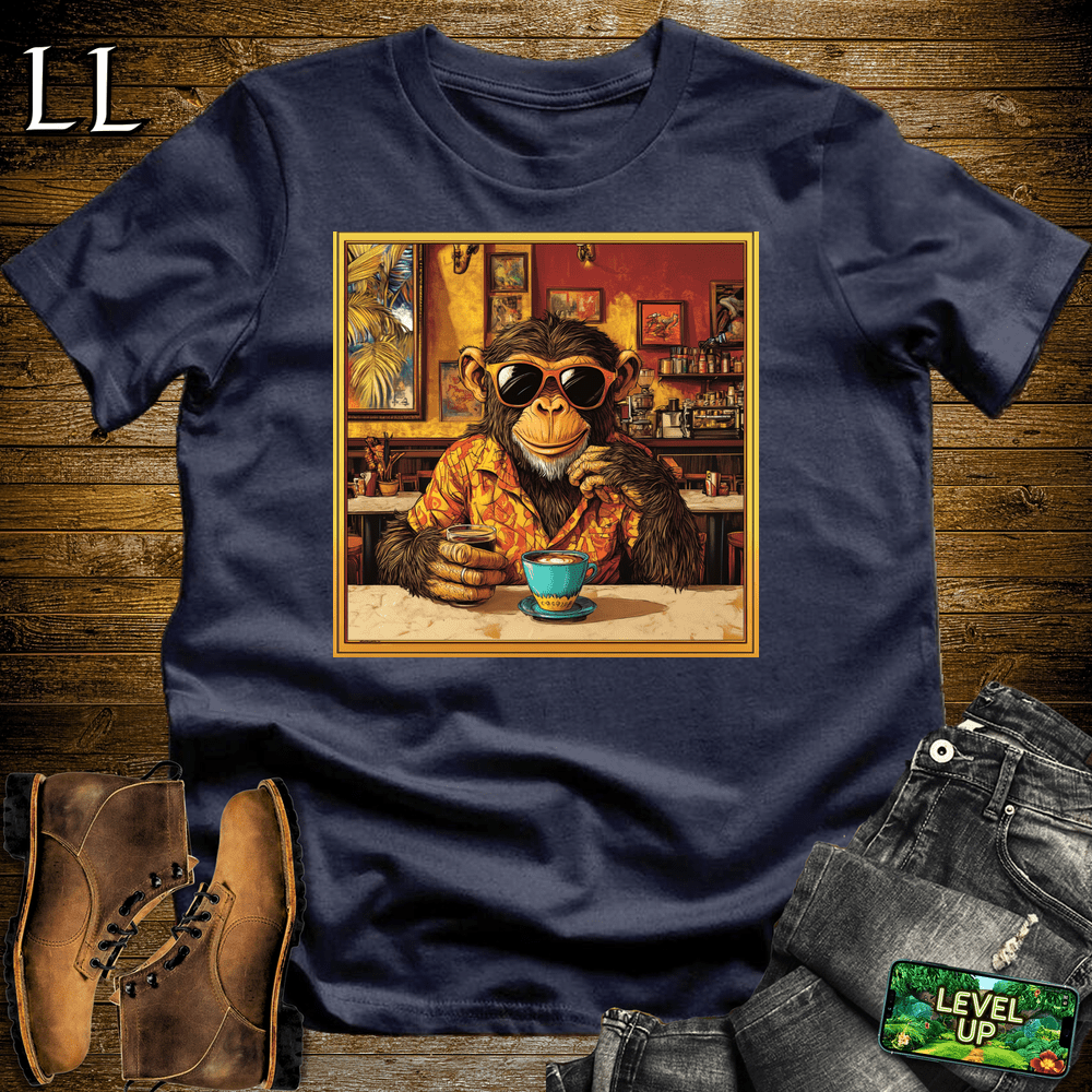 Coffee Shop Gorilla Navy | Coffee Lover Gorilla Tee