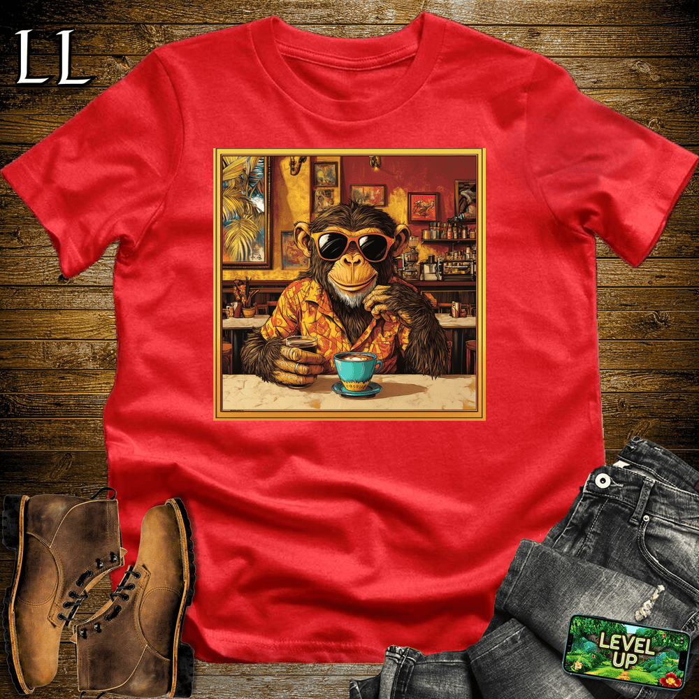 Coffee Shop Gorilla Red | Coffee Lover Gorilla Tee