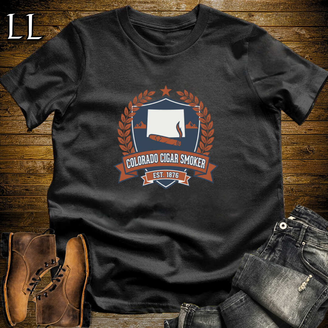 Colorado Cigar Smoker Shield T-Shirt Black | Colorado Cigar Crest Gift Tee