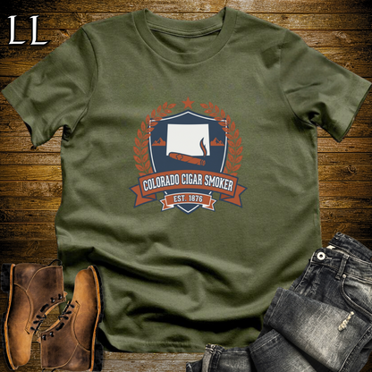 Colorado Cigar Smoker Shield T-Shirt Military Green | Colorado Cigar Crest Gift Tee