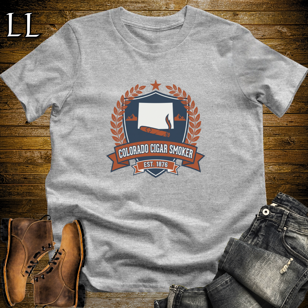 Colorado Cigar Smoker Shield T-Shirt Sport Grey | Colorado Cigar Crest Gift Tee