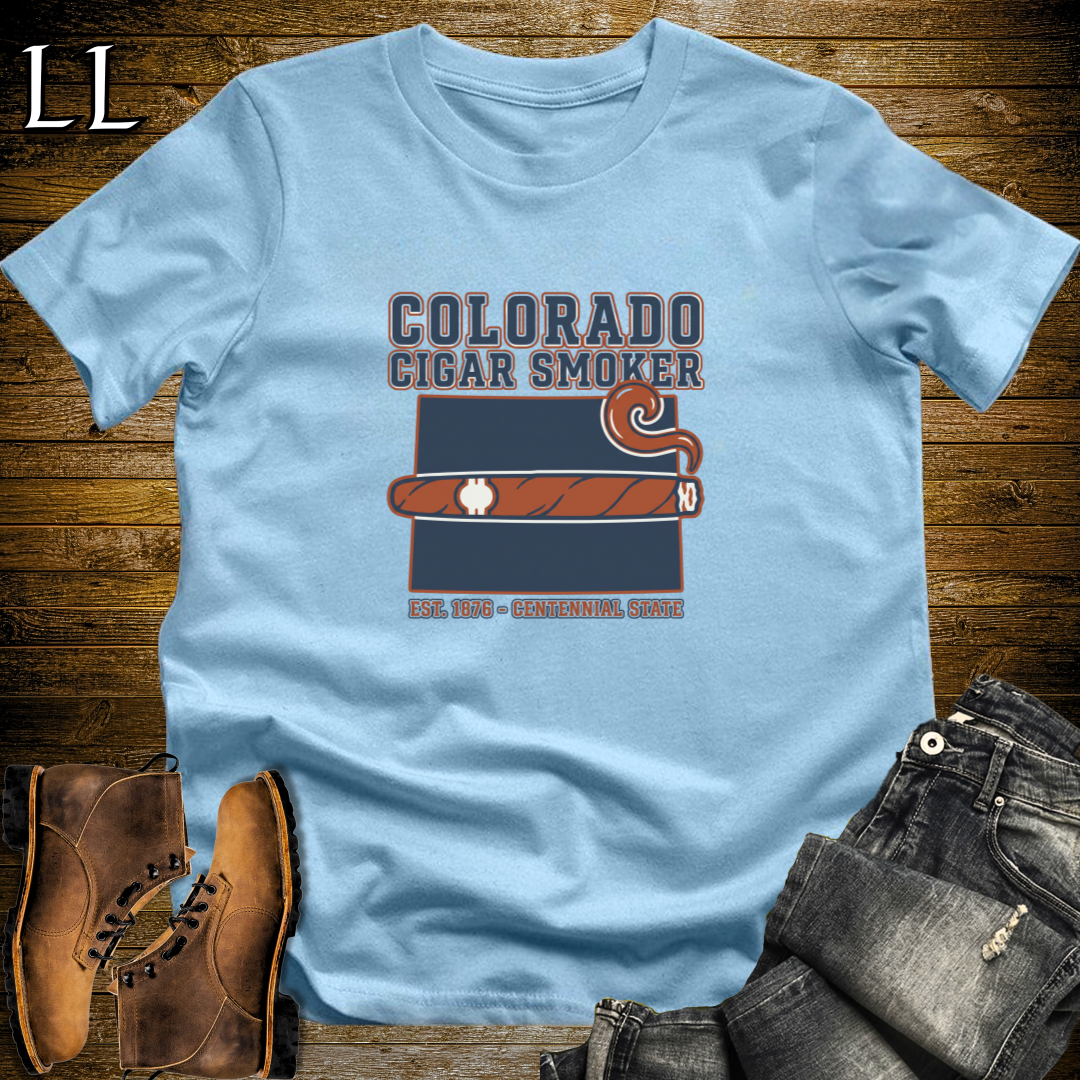 Colorado Cigar Smoker T-Shirt Light Blue | Colorado Cigar Lover Gift Tee