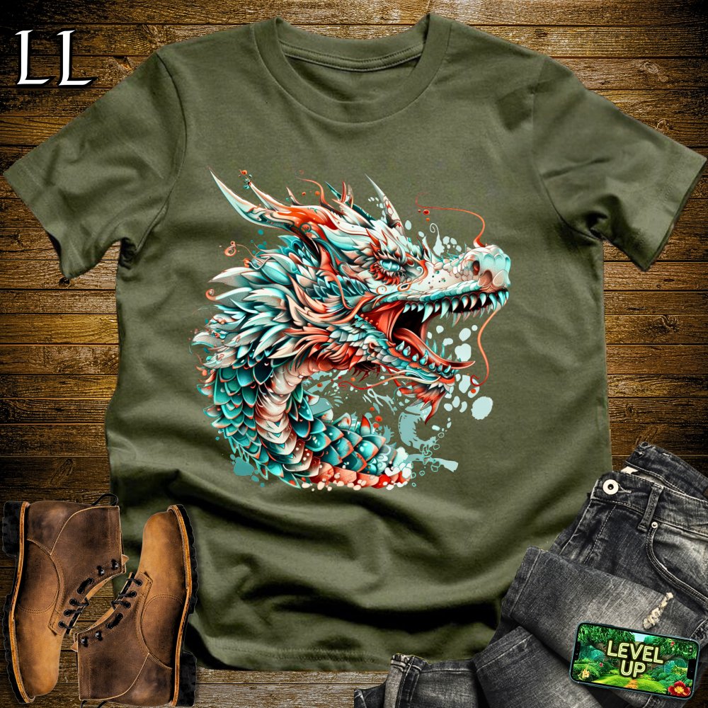 Colorburst Dragon Softstyle Tee - Military Green - LegacyLayers