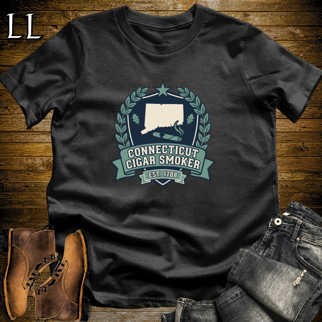 Connecticut Cigar Smoker Shield T-Shirt Black | State Cigar Crest Shirt