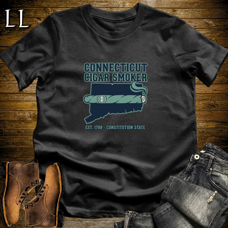 Connecticut Cigar Smoker T-Shirt Black | Shade Wrapper State Cigar Shirt