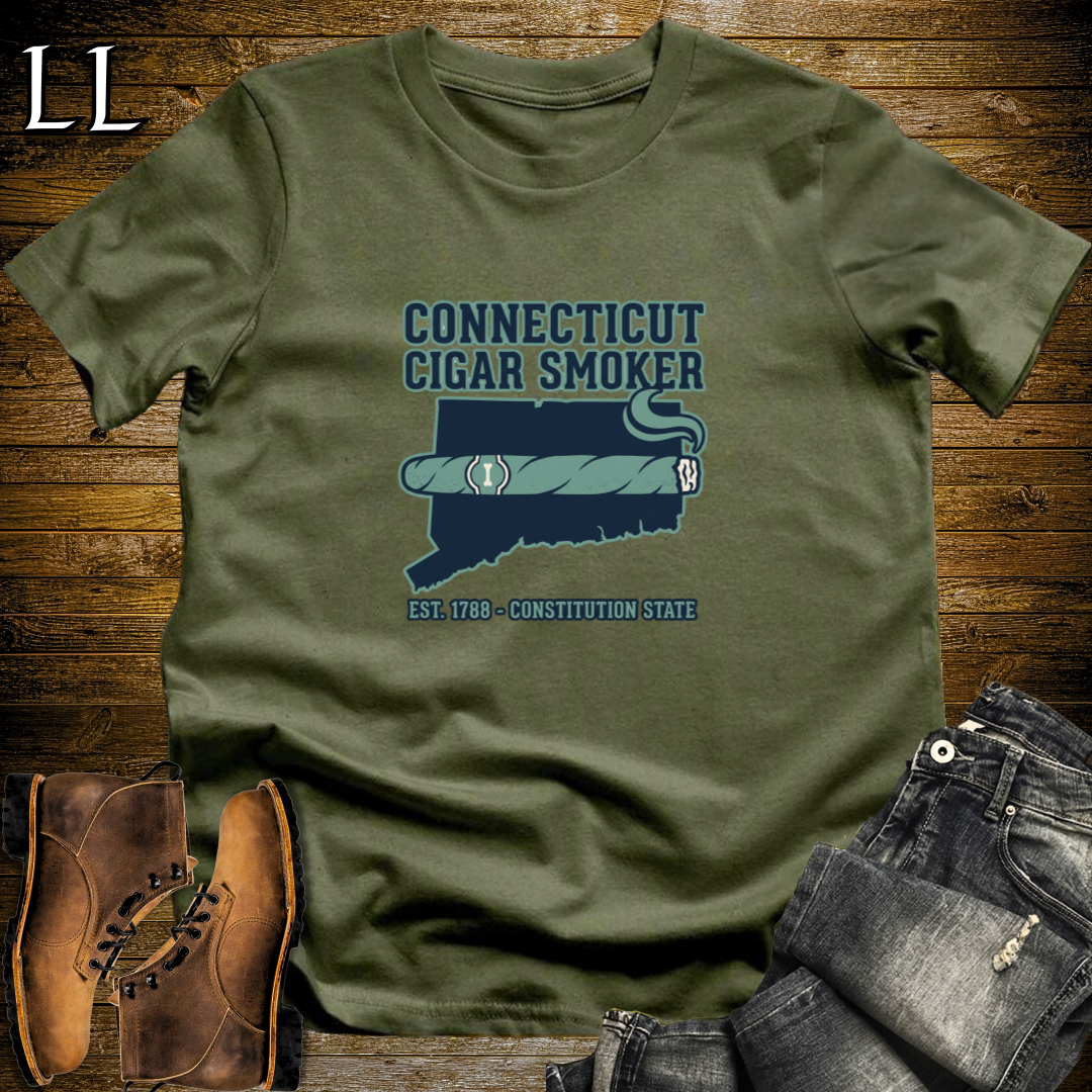 Connecticut Cigar Smoker T-Shirt Military Green | Shade Wrapper State Cigar Shirt
