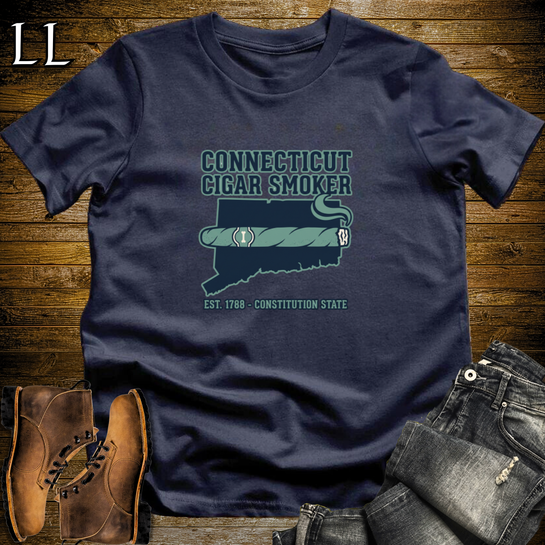 Connecticut Cigar Smoker T-Shirt Navy | Shade Wrapper State Cigar Shirt