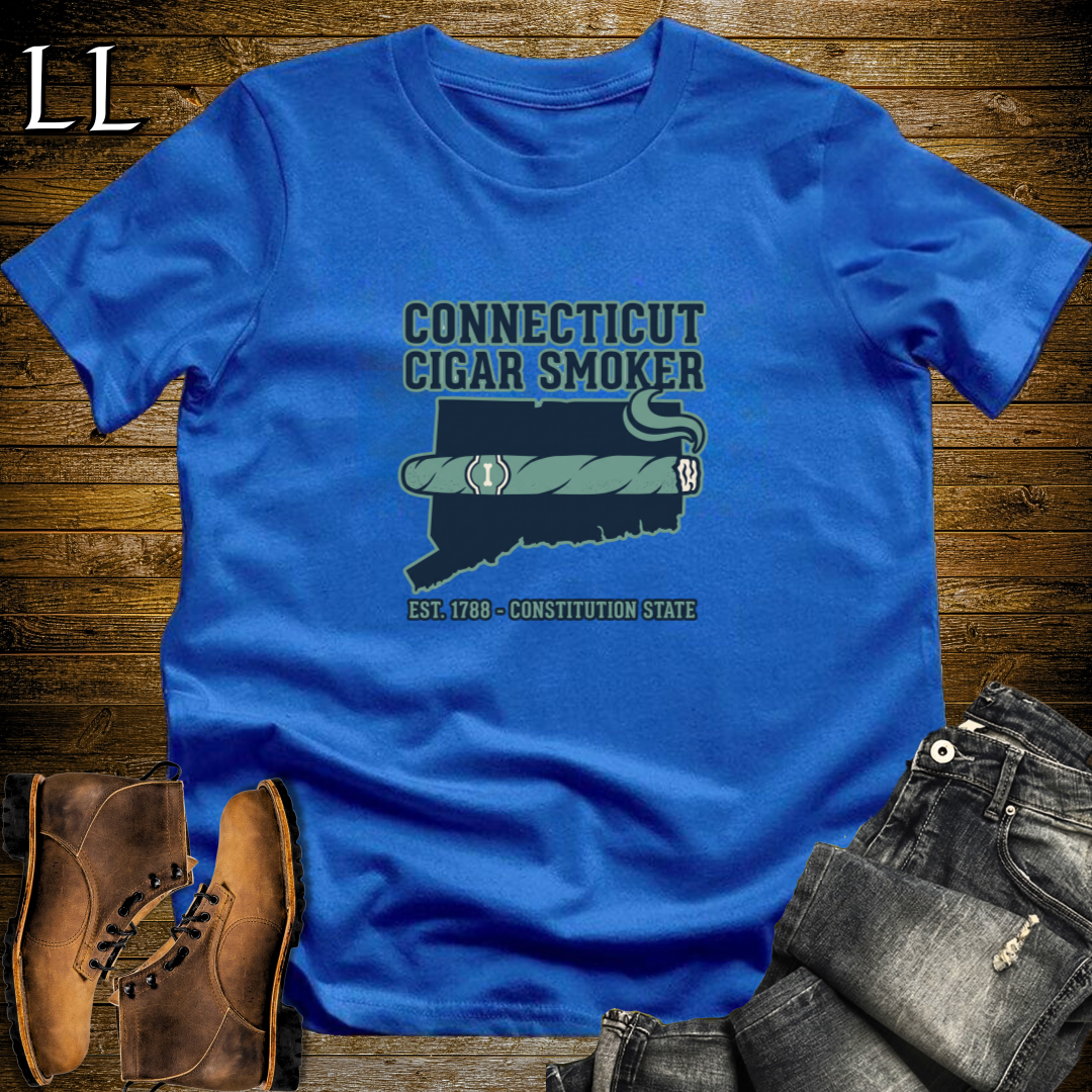 Connecticut Cigar Smoker T-Shirt Royal Blue | Shade Wrapper State Cigar Shirt