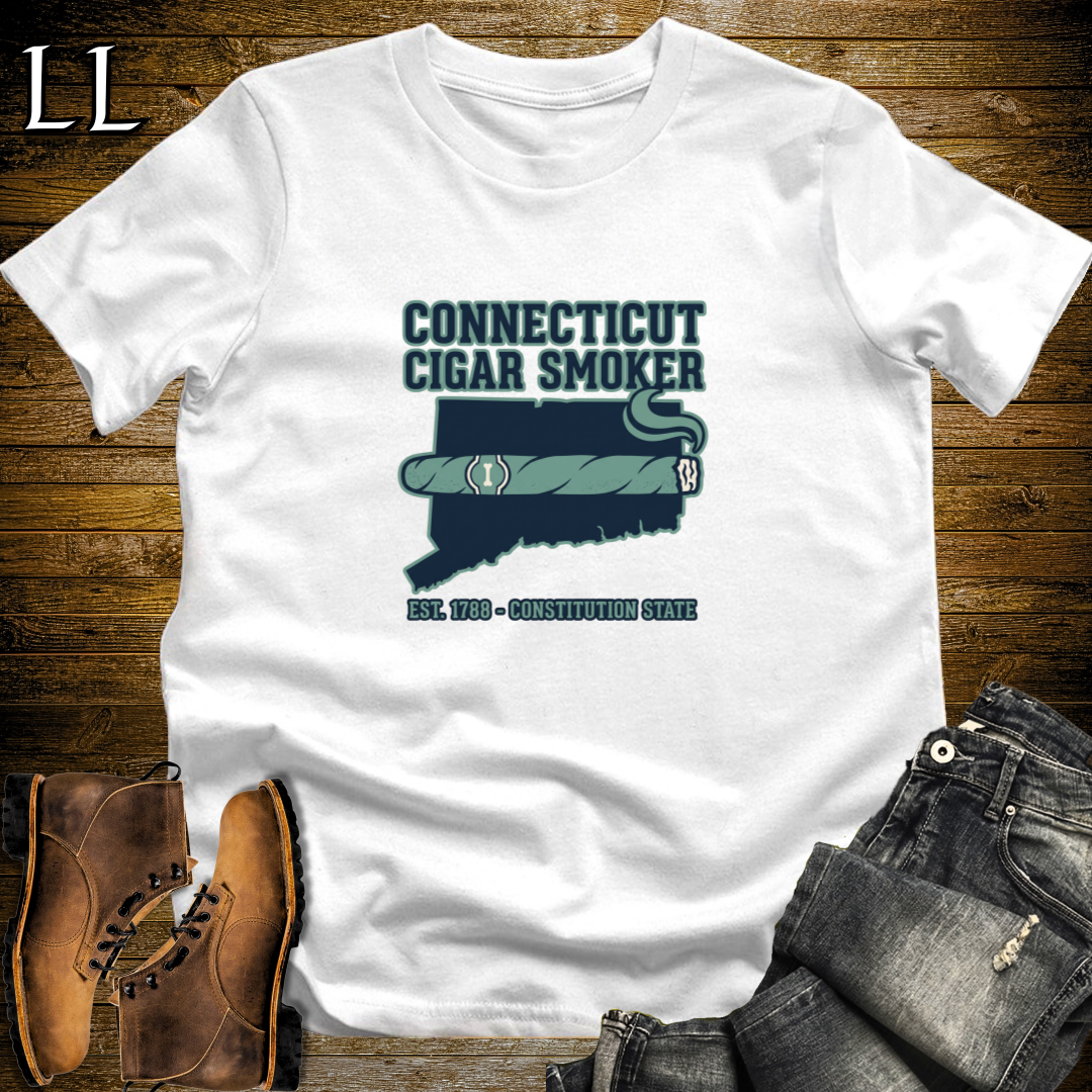 Connecticut Cigar Smoker T-Shirt White | Shade Wrapper State Cigar Shirt