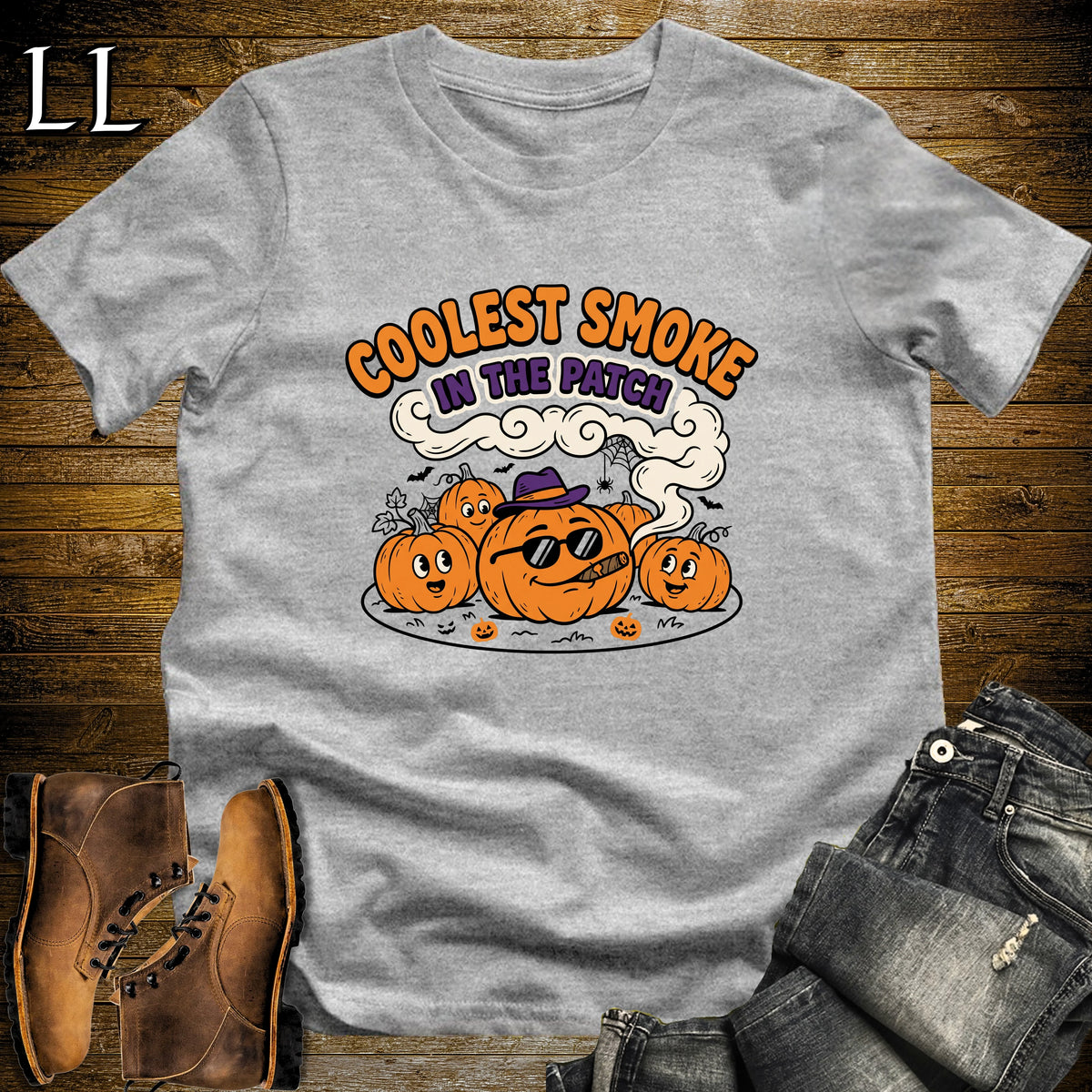 Coolest Smoke in the Patch Pumpkin Fedora Cigar T-Shirt Sport Grey | Funny Pumpkin Cigar Shirt