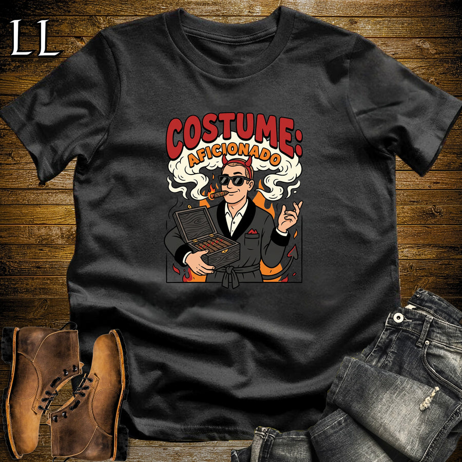 Costume Aficionado Devil Horns Cigar Box White Man T-Shirt Black | Devil Horns Cigar Box Shirt