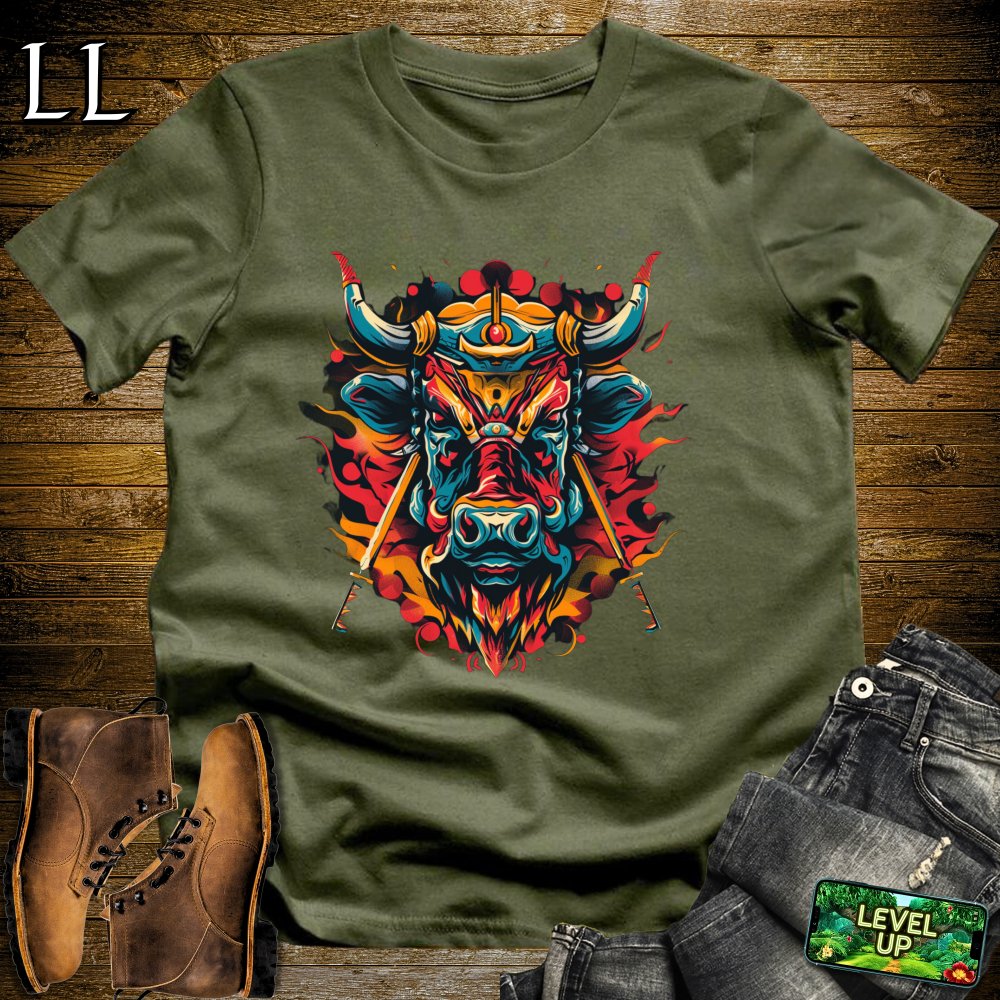 Cow Samurai Military Green | Fun Warrior Tee
