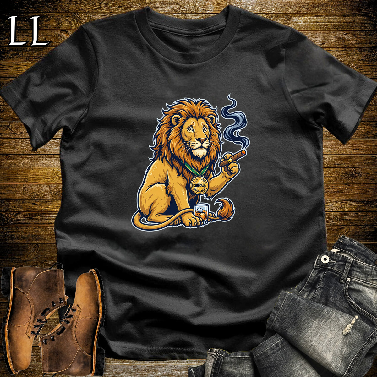 Cowardly Lion Liquid Courage Cigar T-Shirt Black | Liquid Courage Cigar Tee